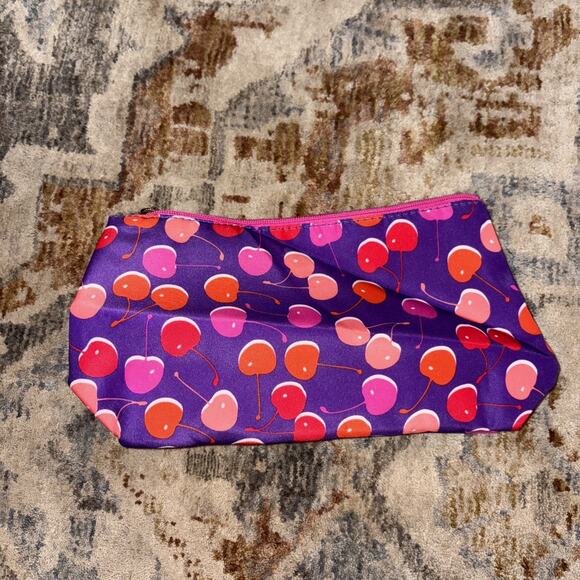 2 Clinique Cosmetic/Makeup Bag Cherry Print And Geometric Cube Print - Picture 1 of 9